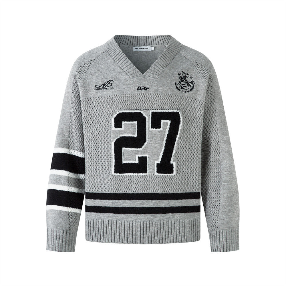 27 digit jacquard V-neck sweater